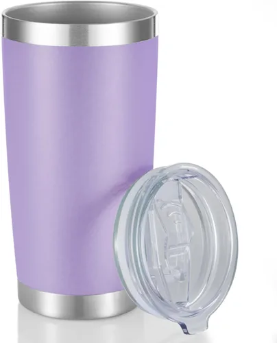 Miniatura 28 de Vaso de acero inoxidable de 20 onzas con tapa, doble pared aislada al vacío, taza de café de 20 onzas con recubrimiento en polvo para bebidas Verde
