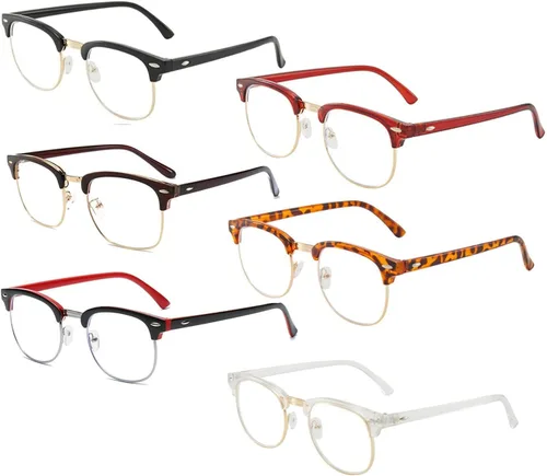 Miniatura 21 de Gafas de montura media Retro con lentes semi sin borde transparentes con bloqueo de luz azul para hombres y mujeres, 3 Pack Mix
