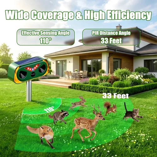 Miniatura 2 de Repelente de animales ultrasónico solar mejorado 2026 Repelente de animales para exteriores con sensor de movimiento, luz flash, repelente