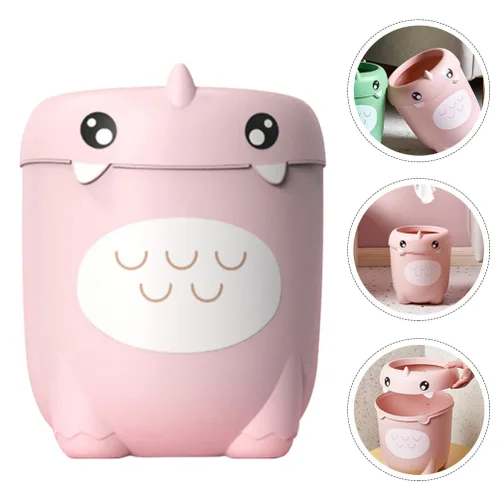 Miniatura 3 de Ciieeo Bote de basura de plástico rosa abierto, 12 pulgadas, forma de animal lindo