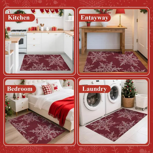Miniatura 5 de U'Artlines Tapete de Navidad para puerta delantera, 32 x 48 pulgadas, vintage, de invierno, resistente a la suciedad, tapete de goma antideslizante