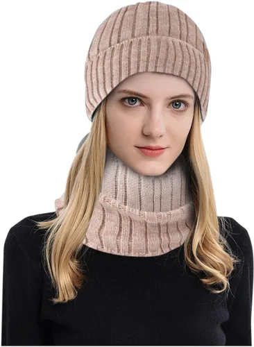 Miniatura 3 de Conjunto de gorro de invierno para hombre y mujer, gorro de punto holgado, gorro de calavera con puños acanalados, gorro térmico elástico