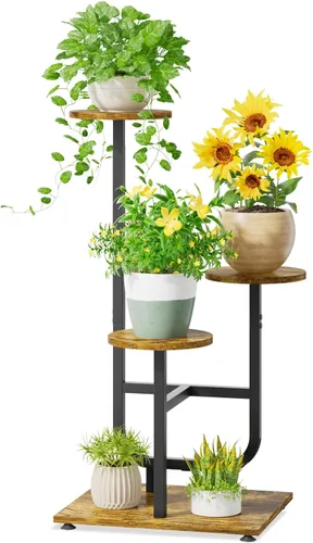 Miniatura 8 de iDavosic.ly Soporte para plantas de 3 niveles para interiores, estante de metal de esquina escalonada para múltiples flores, estante alto