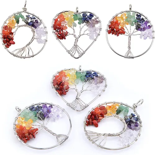 Miniatura 4 de 6 dijes de árbol de la vida, coloridos dijes de piedra natural de cristal natural para chakras, piedras preciosas positivas de cuarzo, dijes