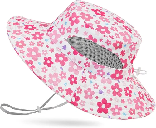 Miniatura 8 de Sombrero de sol para niñas de 2 a 8 años de malla con protección UV, sombrero de playa plegable para niñas de 2 a 8 años Azul