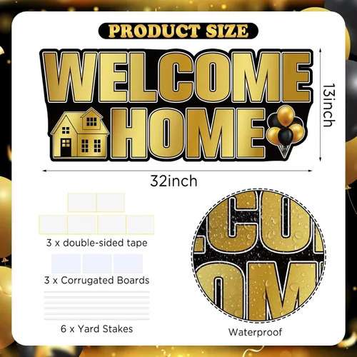 Miniatura 7 de Letrero de Bienvenida a Casa para Patio con Estacas en Oro Negro, Letrero de Bienvenida para Césped para Regreso de Militares, Novedad en Casa
