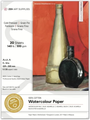 Miniatura 10 de ZenART - Bloque de papel de acuarela de 12 x 12 pulgadas, papel de acuarela 100% algodón, prensado en frío, 140 libras, 300 GSM, sin ácidos, 20
