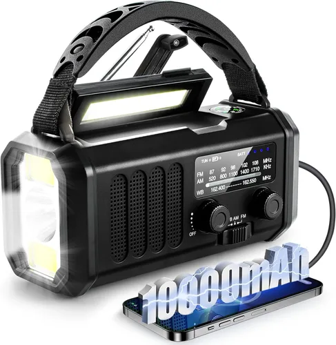 Miniatura 9 de Radio meteorológica de emergencia NOAA, la mejor batería portátil de 10000 mAh, manivela, radios de viento AM/FM alimentadas por energía solar