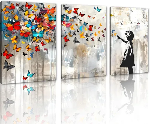 Miniatura 97 de 3 Piezas de Arte de Pared Banksy en Lienzo, Póster de Graffiti, Decoración de Pared con Citas Inspiradoras, Nunca Te Rindas, Obras de Arte para Sala
