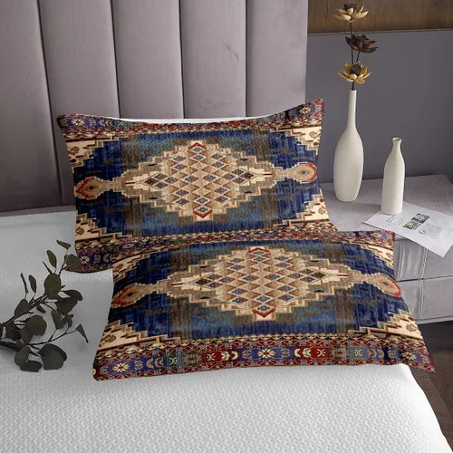 Miniatura 4 de Erosebridal Colcha King, Colcha Exótica Bohemia, Cobertor de Encaje Bohemio Tribal Floral Rojo Amarillo Azul Degradado Retro, Acolchado Egipcio