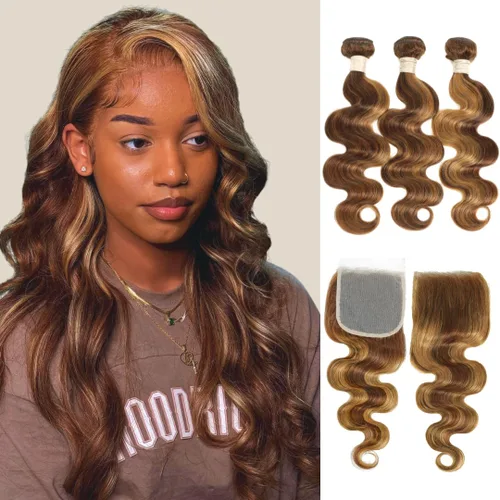 Miniatura 20 de ALHER Long Deep Part 2x6 Closure Body Wave Honey Blonde Highlight, Ombre Brown and Blond 2x6 Kim K Transparent HD Lace Closure Pre Plucked With Baby