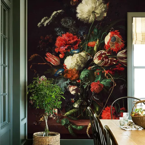 Zeeko Murales de pared florales oscuros para despegar y pegar, 59 pulgadas de ancho x 98 pulgadas de alto, papel tapiz de flores 3D vintage,