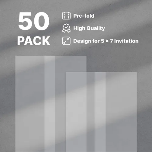 Miniatura 4 de Vellum Jackets - Paquete de 50 chaquetas de vellum plegadas para invitaciones de 5 x 7, papel de vitela translúcido para invitaciones, tarjetas