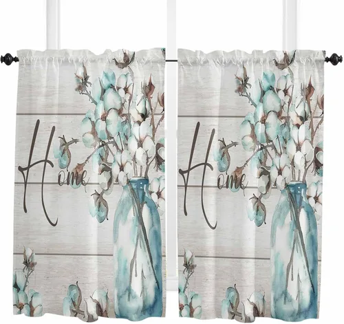 Miniatura 10 de Cenefas para ventanas, tarro de algodón con bolsillo para barra de cortina de cocina, cenefas de 54 x 18 pulgadas, cortinas cortas para ventana