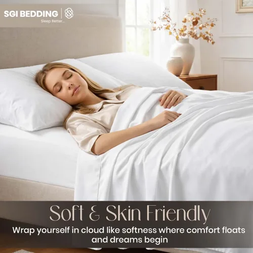 Miniatura 5 de SGI bedding Sábanas 100% algodón egipcio tamaño individual – Sábanas refrescantes, ropa de cama blanca suave y transpirable, ropa de cama de lujo