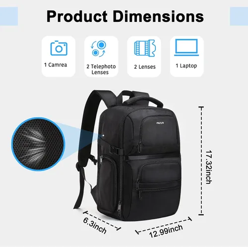 Miniatura 2 de MOSISO Mochila para cámara DSLR/SLR/SLR/sin espejo, bolsa de viaje lateral para fotografía de acceso rápido con compartimento para laptop de 15 a 16