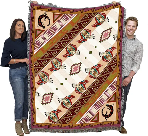 Miniatura 16 de Pure Country Weavers - Manta con fetiches - Inspirada en nativos americanos del suroeste - Manta tejida de regalo, algodón, 72x54, fabricada en EE.UU