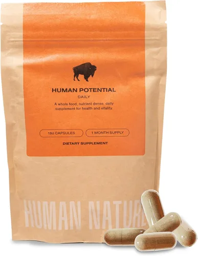 HUMAN NATURE Potencial humano: suplementos de órganos de bisonte alimentados con pasto y salvaje para hombres y mujeres, con más de 150 nutrientes