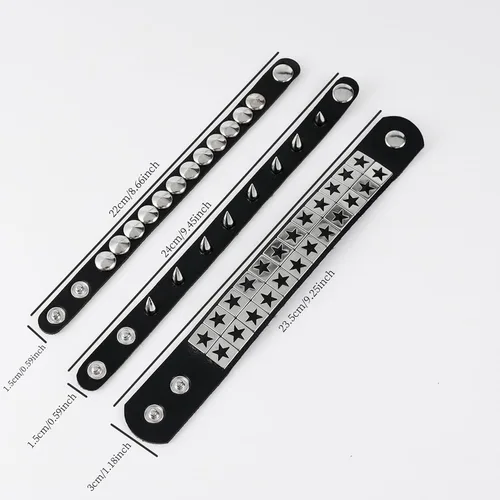 Miniatura 2 de Manfnee Pulsera de cuero punk pulsera gótica pulsera de cuero con metal tachonado joyería de roca