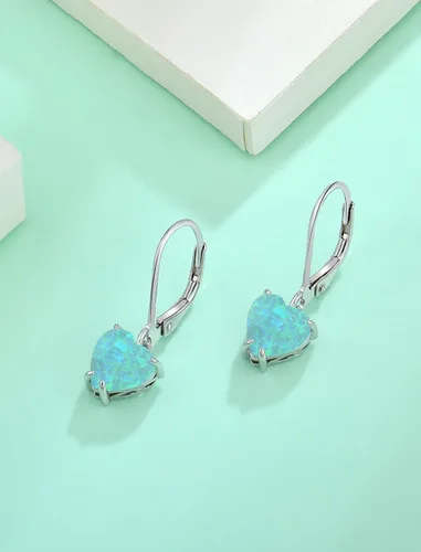 Miniatura 4 de Vesitim Solitaire WhiteBluePinkGreen Opal Dangle Earrings 925 Sterling Silver Heart-Shaped Opal Jewelry for Women Gift