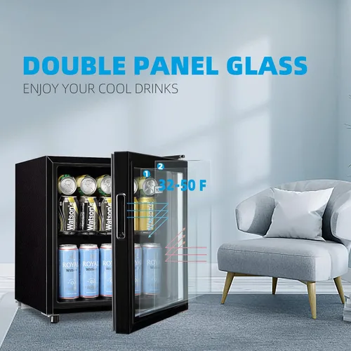 Miniatura 4 de WANAI Mini refrigerador de 60 latas, refrigerador de bebidas, puerta de vidrio, enfriador de bebidas para cervezas, exprimidor de vino, estantes