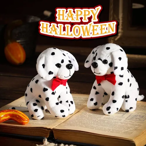 Miniatura 4 de Jiuguva 6 juguetes de peluche para perros dálmatas, perros manchados, realistas, suaves, dálmatas, recuerdos de fiesta para Halloween, carnaval