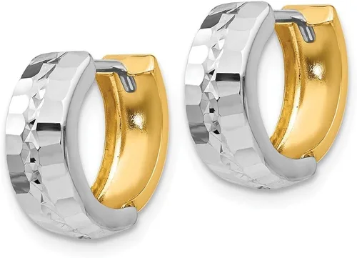 Miniatura 2 de Aretes de aro con bisagras texturizadas en dos tonos de 14 quilates (0.472 in x 0.512 in), Oro blanco