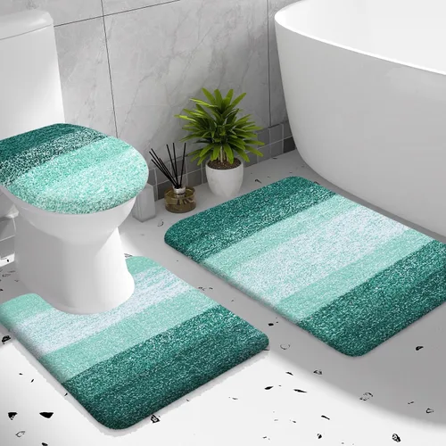 Miniatura 16 de OLANLY Juego de alfombras de baño de 3 piezas, alfombra de baño de microfibra suave absorbente, alfombra de contorno en forma de U para inodoro