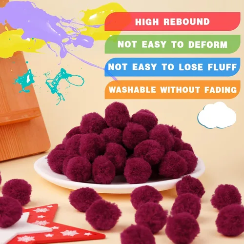 Miniatura 3 de MORFEN 150 pompones, pompones de 1 pulgada de color rojo oscuro, bolas esponjosas, pequeños pompones para manualidades, proyectos de manualidades