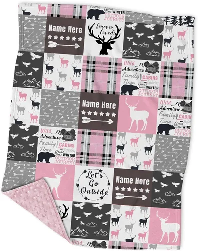 Miniatura 11 de Manta personalizada de camuflaje con diseño de ciervos y osos, conejo, lobo y bosque, manta de bebé con lunares minky para niños y niñas, manta a