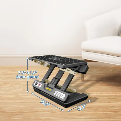 Miniatura 5 de Reposapiés plegable, reposapiés de computadora debajo del escritorio, 12 modos ergonómicos ajustables para oficina, capacidad de carga de 80 libras