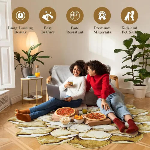 Miniatura 6 de Alfombra redonda de 2 pies con forma de flor, bonita alfombra de felpa con forma de flor, para dormitorio, suelo, sala de estar, alfombra 301 beige