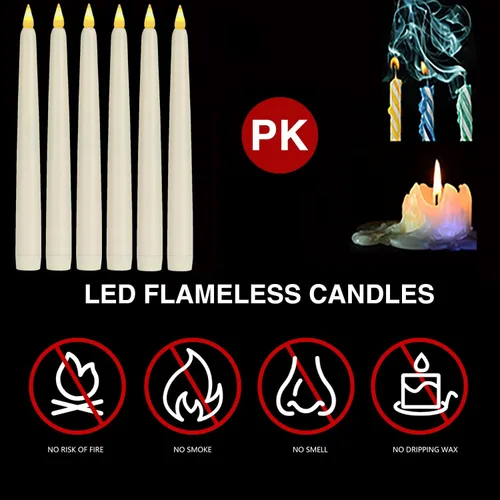 Miniatura 5 de Velas cónicas sin llama con control remoto y temporizador, candeleros LED que funcionan con baterías con llama 3D parpadeante, velas falsas