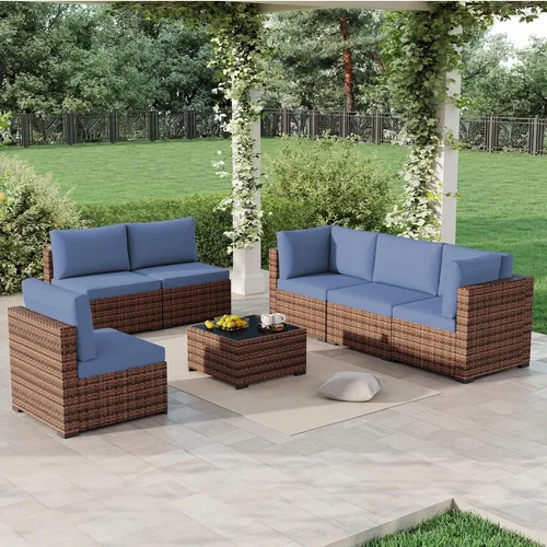 Miniatura 9 de LHBcraft Juego de muebles de patio de 7 piezas, seccionales para exteriores, tejido manual para todo tipo de clima, sofá seccional de mimbre de Ye-bk
