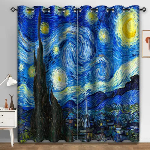 Aimego - Cortinas opacas de arte para decoración del dormitorio - Cortinas para oscurecer la habitación con diseño de noche estrellada de Vincent