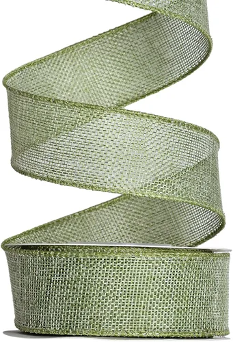 Ribest Cinta de arpillera con alambre verde musgo, 1 1/2 pulgadas 10 yardas, cinta de yute para decoración de lazos, manualidades, envoltura de