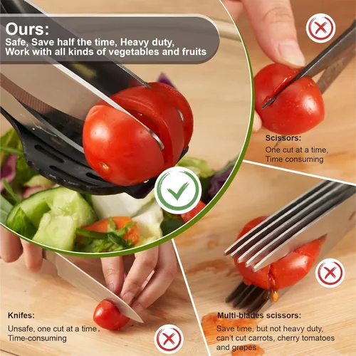 Miniatura 3 de Tijeras de ensalada ALEXPHY con dobles cuchillas, picadora de lechuga para ensalada picada, negras Negro