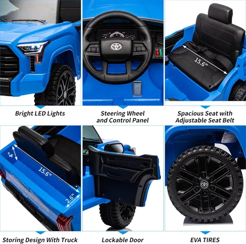 Miniatura 2 de Auto de paseo de 12 V para niños, camión Toyota con licencia, automóvil eléctrico a batería con música, luces LED, sistema de suspensión, puertas
