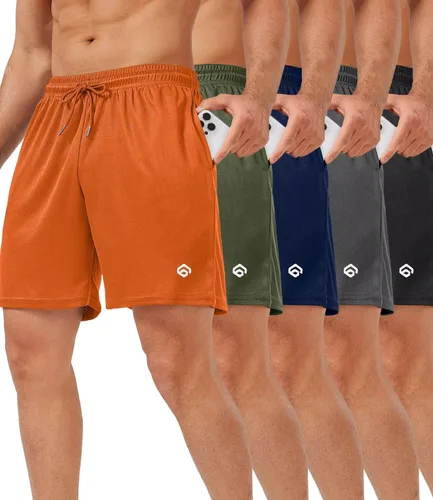 Miniatura 7 de lomsoe 5 Pack Gym Shorts Men 5 Inch Quick Dry Mesh Shorts Men Lightweight Training Athletic Running Shorts with Pockets