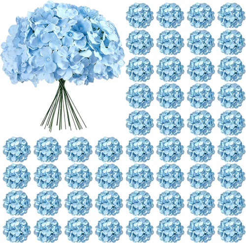 Auihiay 64 piezas de flores artificiales de hortensia de seda, flores artificiales de hortensia con tallos, flores completas de hortensia para