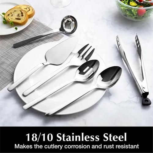 Miniatura 2 de KINGSTONE Juego de utensilios de servir para anfitriona grande, 18/10 de acero inoxidable resistente cucharas de servir de 10 pulgadas, cucharas