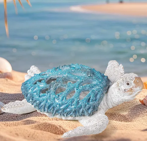 Miniatura 5 de VVGIFTS Decoración del Océano Tortuga Marina Arrecife de Coral Escultura para Hogar Oficina Decoración de Playa Costal para Mesa Estanteria