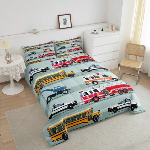 Miniatura 4 de Erosebridal Juego de ropa de cama de tren de dibujos animados para niños y niños, edredón de plumón de vehículos para niños, decoración
