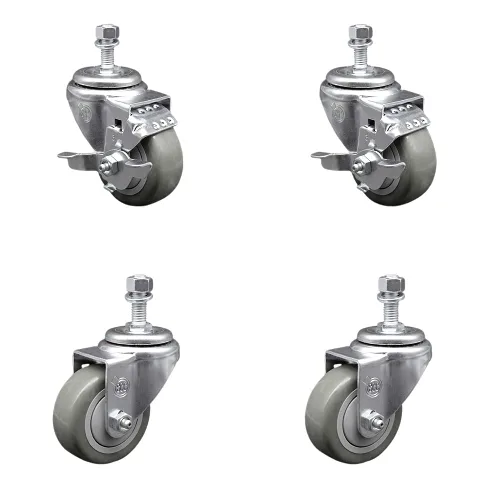 Miniatura 5 de Rueda giratoria de poliuretano con vástago roscado con rueda gris de 3 x 1.25 pulgadas y vástago de 1/2 pulgada - Capacidad de 300 libras/ruedas
