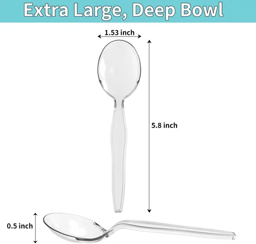 Miniatura 2 de Cucharas de sopa de plástico, cubiertos transparentes pesados, utensilios desechables para suministros de fiesta, paquete de 100