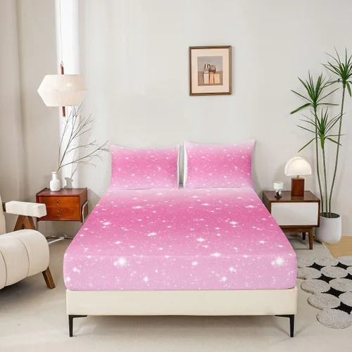 Miniatura 2 de Erosebridal Juego de sábanas bajeras de color rosa degradado para niñas, tamaño individual, Gittler Galaxy Gittler, color rosa claro, pastel