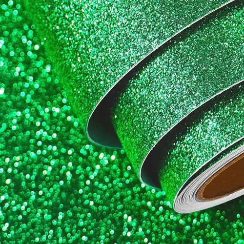 FunStick 15.8"x240" Papel pintado de purpurina verde irlandés autoadhesivo de despegar y pegar Papel de contacto con purpurina verde impermeable