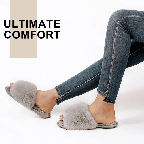 Miniatura 2 de LongBay Pantuflas planas de espuma viscoelástica de piel sintética para mujer, cómodas sandalias de punta abierta