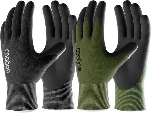 Miniatura 7 de COOLJOB Guantes de trabajo de seguridad de nitrilo de microespuma para jardín con dedos táctiles, 6 pares, guantes ligeros para manos sudorosas