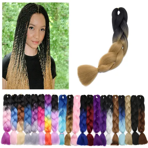 Miniatura 153 de Benehair Extensiones de cabello trenzado ombré de 24 pulgadas, 1 paquete de extensiones de cabello trenzado jumbo de alta temperatura, cabello